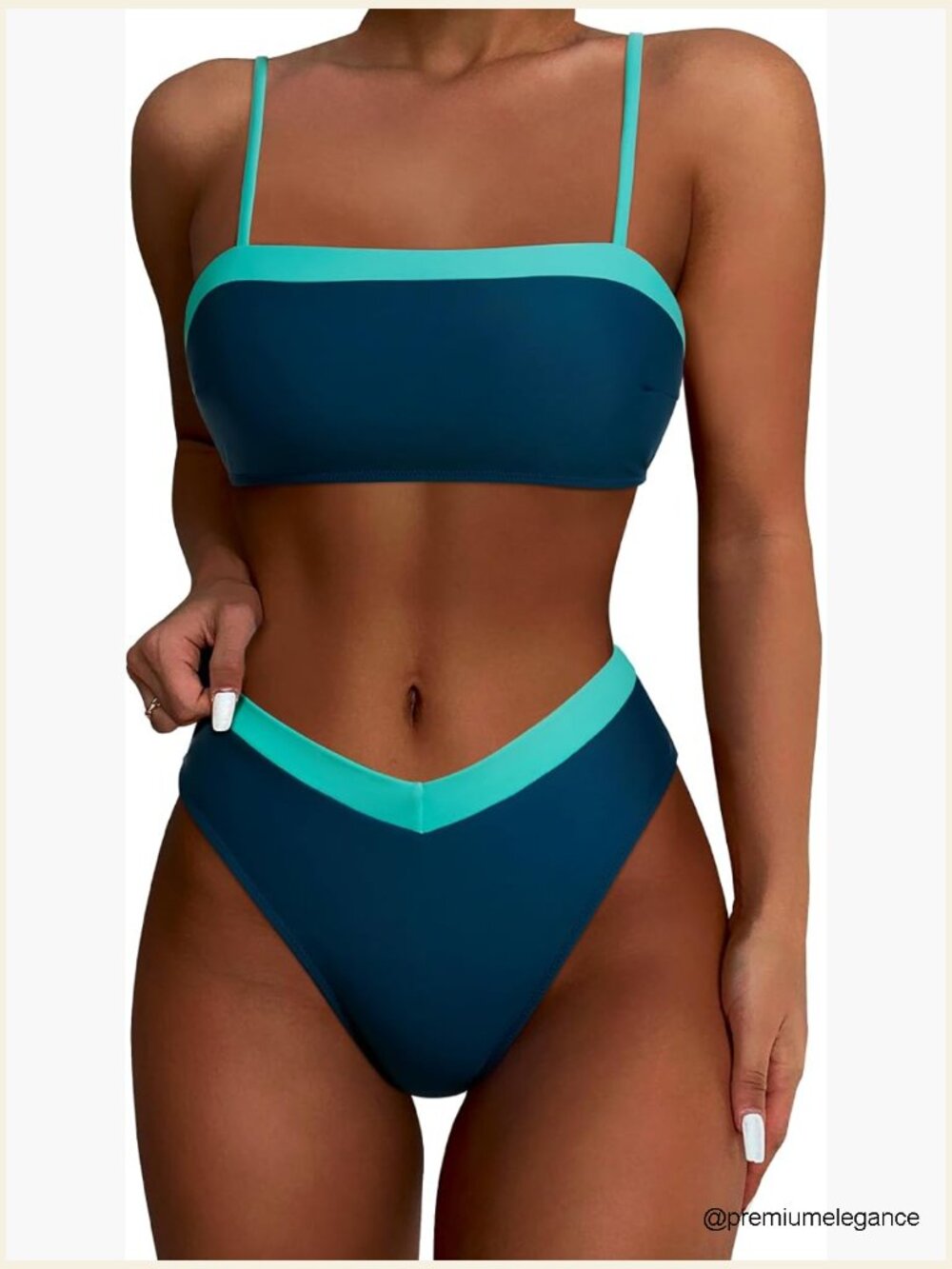 Bandeau High Waisted 2 Piece Bikini Set Cheeky High Cut Swimsuit